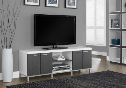 HomeRoots 332890 21.25 in. White Particle Board, Hollow Core, Grey MDF & Silver Metal TV Stand 