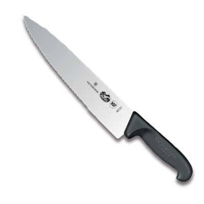Swiss Army Brands VIC-40721 2019 2 x 10 in. Victorinox Kitchen Fibrox Pro Chefs Serrated Sandwich, Serrated & Straight Blade with Handle, Black 