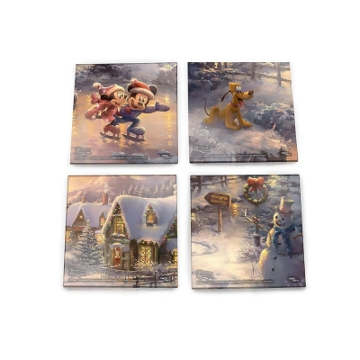 Trend Setters SPCSTR694 Thomas Kinkade Mickey & Minnie Sweetheart Holiday Starfire Prints Glass Coaster Set 