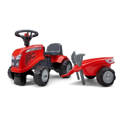 Falk FA241C Massey Ferguson Ride-On & Push-Along Tractor with Trailer & Tools for 1 Year Kids, Red 