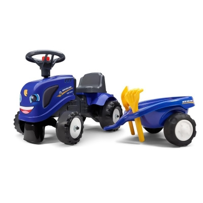 Falk FA280C New Holland Ride-On & Push-Along Tractor with Trailer & Tools for 1 Year Kids, Blue 