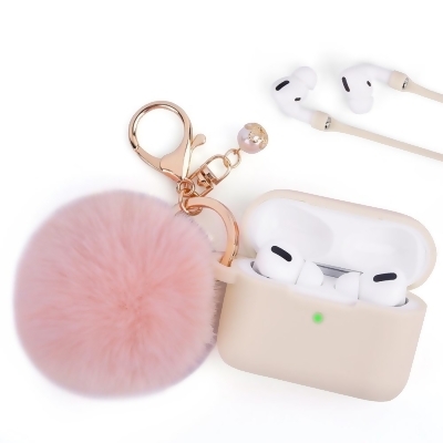 iPhone CAAPR-FURB-SD Furbulous Collection 3 in 1 Thick Silicone TPU Case with Fur Ball Ornament Key Chain & Strap for Airpods Pro - Sand 
