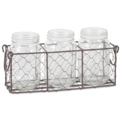 Design Imports Z02014 Rustic Bronze Chicken Wire Flatware Caddy With Clear Jars 
