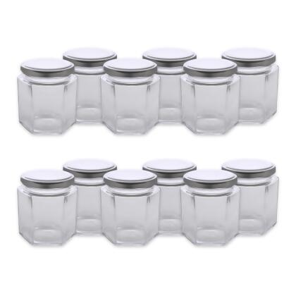 Design Imports Z01707 Hexagon Jars With Silver Lids - Set of 12 