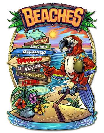 Pasttime Signs FLY081 17 x 22 in. Parrot Beach Crossroads Metal Sign