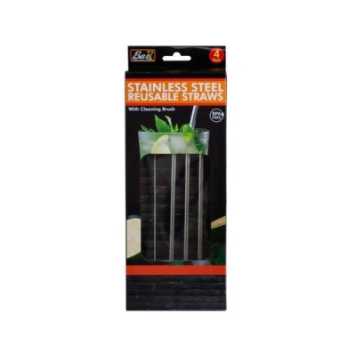 Kole Imports GE108-6 Stainless Steel Reusable Straws - Pack of 4 - Case of 6 