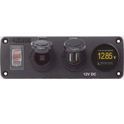 Blue Sea Systems BS-4366 Accessory Panel with 12V Socket, USB Charger & Voltmeter 