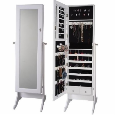 CB15346 Amoire Jewelry Mirror Organizer Storage Box 2-Drawers Mirrored Cabinet with Stand 