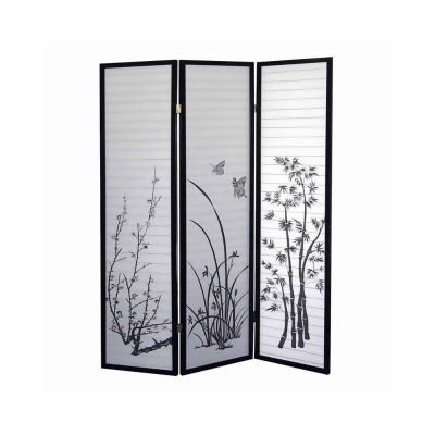 Benjara BM96092 Naturistic Print Wood & Paper 3 Panel Room Divider - White & Black - 70 x 1 x 50 in. 