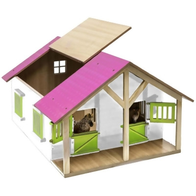 Kids Globe KG610168 1-24 Scale Horse Stable with 2 Boxes & Workshop - White, Pink & Light Green 