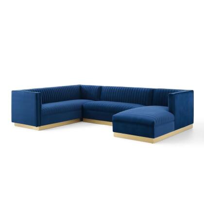 Modway Furniture EEI-3921-NAV Sanguine 3 Piece Performance Velvet Sectional Sofa Set - Navy