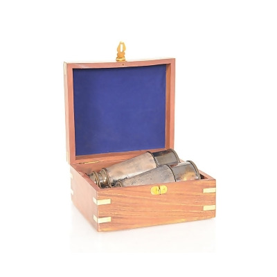 HomeRoots 364324 Binocular with Leather overlay in Wood Box, Multi Color - 5 x 5.25 x 2.25 in. 