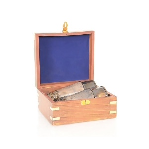 Homeroots 364324 Binocular with Leather overlay in Wood Box, Multi Color - 5 x 5.25 x 2.25 in. - All