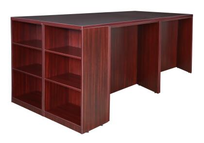 Regency LS2SDSCLF8546MH Legacy Stand Up 2 Desk & Storage Cabinet & Lateral File Quad with Bookcase End, Mahogany