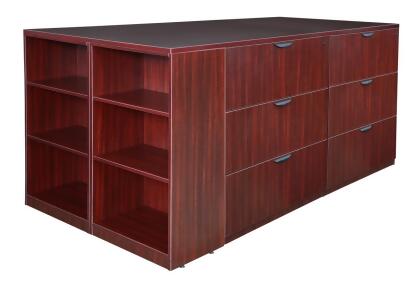 Regency LS2LFSCSD8546MH Legacy Stand Up 2 Lateral File & Storage Cabinet & Desk Quad with Bookcase End, Mahogany