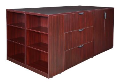 Regency LSSC3LF8546MH Legacy Stand Up Storage Cabinet & 3 Lateral File Quad with Bookcase End, Mahogany