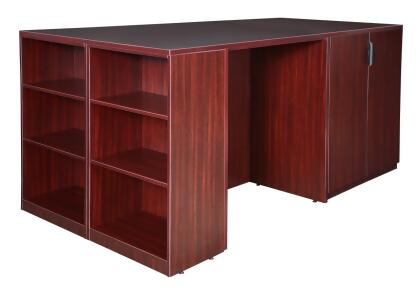 Regency LSSC3SD8546MH Legacy Stand Up Storage Cabinet & 3 Desk Quad with Bookcase End, Mahogany 