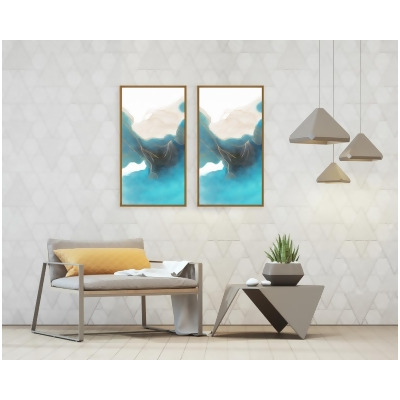 Chic Home HDP9340-US 2 Piece Ocean Waves Framed Canvas Painting - Blue, Gold & White - 30 x 31 x 1.75 in. 