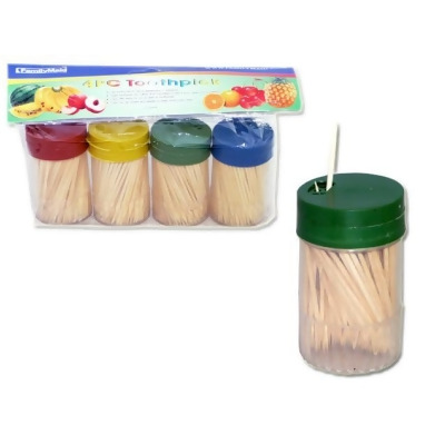 Family Maid 13594A Toothpick Set, Red, Blue, Yellow & Green - 4 Piece - 150 per Pack - Pack of 96 