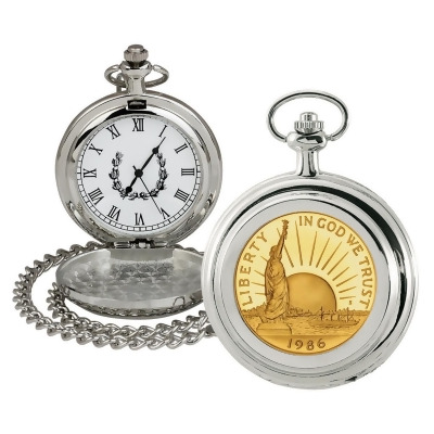 UPM Global 13166 Gold-Layered Statue of Liberty Commemorative Half Dollar Coin Pocket Watch 