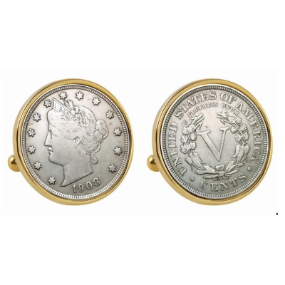 UPM Global 13552 Liberty Nickel Goldtone Bezel Coin Cuff Links 