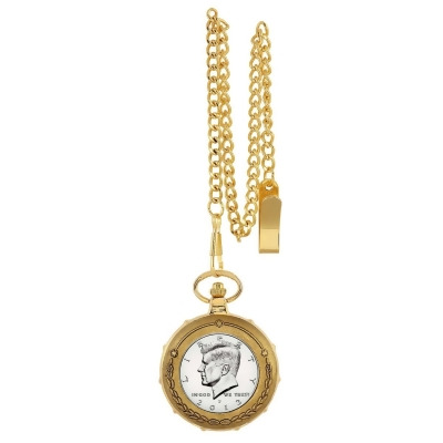 UPM Global 13221 Proof JFK Half Dollar Goldtone Train Coin Pocket Watch with Skeleton Movement 