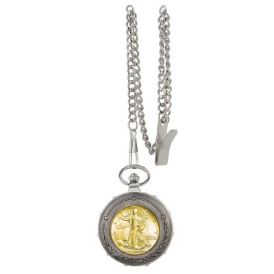 UPM Global 13211 Gold-Layered Silver Walking Liberty Half Dollar Silvertone Train Coin Pocket Watch 