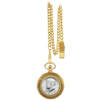 UPM Global 13220 JFK 1964 First Year of Issue Half Dollar Goldtone Train Coin Pocket Watch with Skeleton Movement 