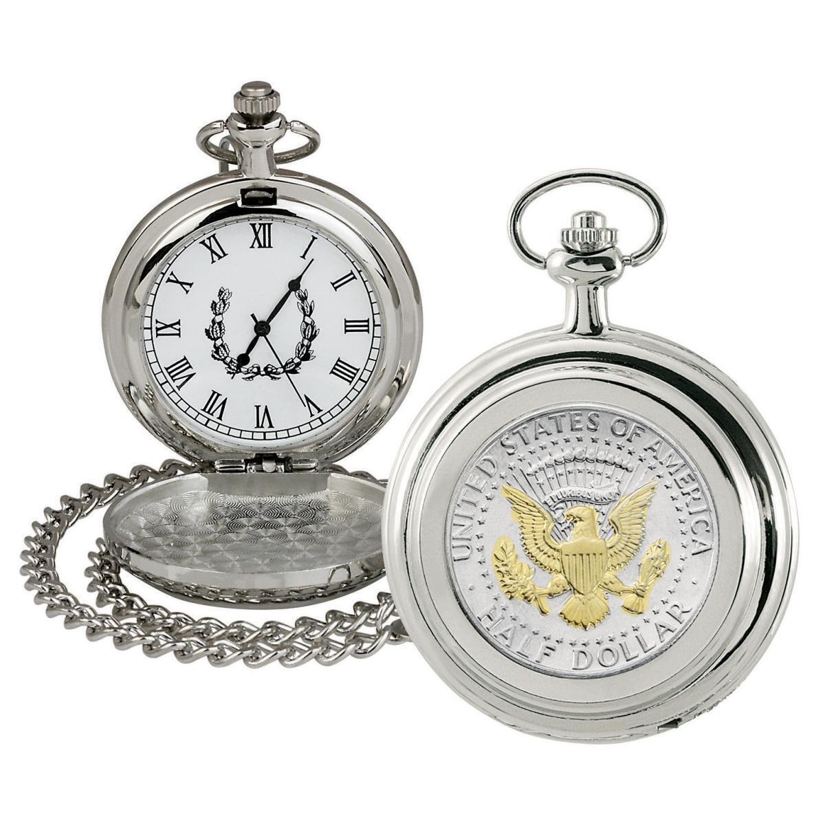 UPM Global 13158 Selectively Gold-Layered Presidential Seal JFK Half Dollar Coin Pocket Watch
