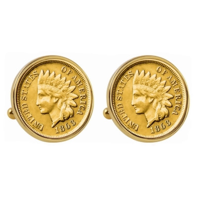 UPM Global 14142 Gold-Layered 1800s Indian Penny Goldtone Bezel Coin Cuff Links 