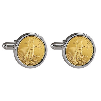 UPM Global 15513 St Gaudens Design Gold Layered Replica American Eagle Coin Silvertone Cufflinks 