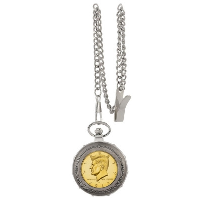 UPM Global 13212 Gold-Layered JFK Half Dollar Silvertone Train Coin Pocket Watch 