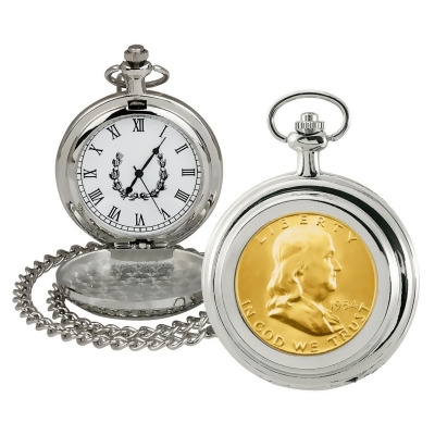 UPM Global 13165 Gold-Layered Silver Franklin Half Dollar Coin Pocket Watch 