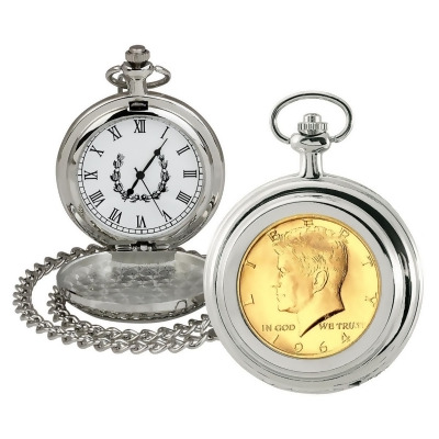 UPM Global 13164 Gold-Layered JFK 1964 First Year of Issue Half Dollar Coin Pocket Watch 