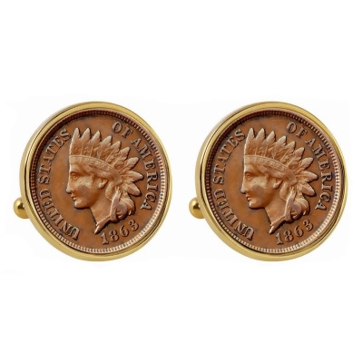 UPM Global 14137 1800s Indian Penny Goldtone Bezel Coin Cuff Links 