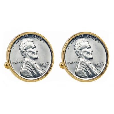 UPM Global 14139 1943 Lincoln Steel Penny Goldtone Bezel Coin Cuff Links 