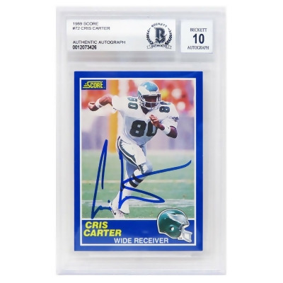 Beckett Authentication CARCAR311 NFL Philadelphia Eagles Cris Carter Signed 1989 Score Football Rookie No. 73 Football Card - Beckett Auto Grade 10 