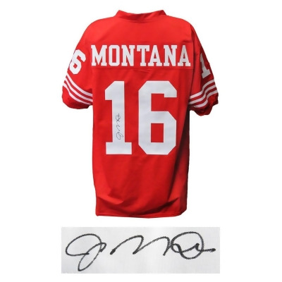 Schwartz Sports Memorabilia MONJRY308 NFL San Francisco 49ers Joe Montana Signed Red T-B Custom Football Jersey 