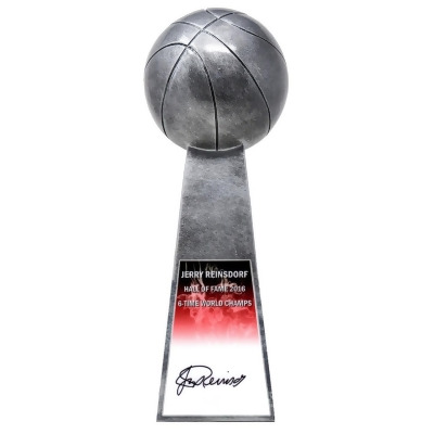 Schwartz Sports Memorabilia REITRO200 14 in. NBA Chicago Bulls Jerry Reinsdorf Signed Basketball Champion Replica Silver Trophy 