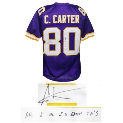 Schwartz Sports Memorabilia CARJRY302 NFL Minnesota Vikings Cris Carter Signed Purple Custom Football Jersey with All I Do Is Catch TouchDowns Inscription 