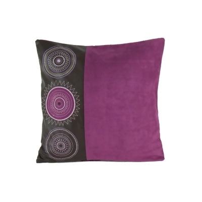 Benzara BM229375 Leatherette & Fabric Accent Pillow, Purple & Brown 