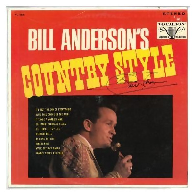 Athlon Sports CTBL-026863 Bill Anderson Signed 1968 Country Style Album Cover-LP-Vinyl Record - JSA No.GG08472 