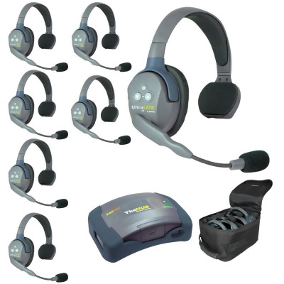 Eartec EAR-HUB7S UltraLITE & HUB 7 Person System with 7 Single Headsets, Batteries & Charger & Case 