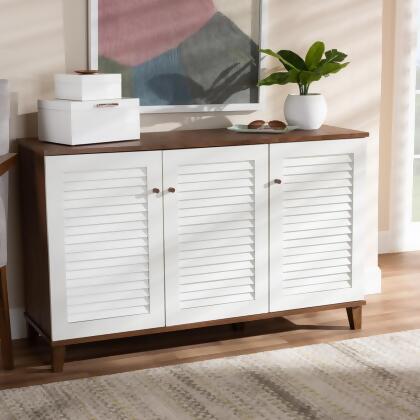 Baxton Studio FP-04LV-Walnut-White Coolidge Modern & Contemporary 8-Shelf Wood Shoe Storage Cabinet, Walnut 