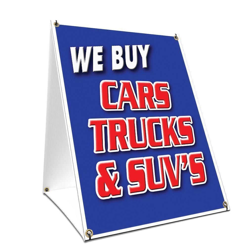 SignMission SBC-2436-We Buy Cars Trucks & Suvs 24 x 36 in. A-Frame Sidewalk We Buy Cars Trucks & Suvs Sign with Graphics on Each Side