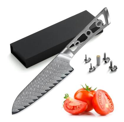 Katsura Cutlery CKTD7B-no logo 5 in. Japanese Premium AUS 10 67 Layers Damascus Steel Small Santoku Knife Blank No Logo Woodworking Project Kit-Thunder-X Series 