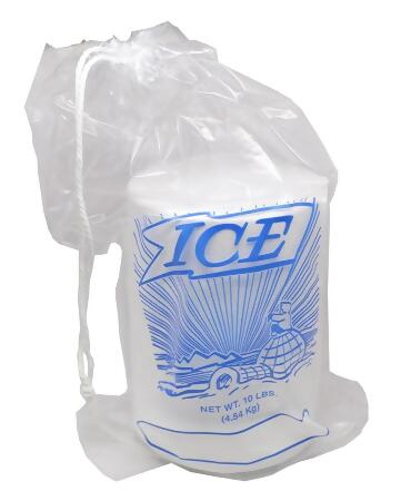 Choice 10 lb. Clear Plastic Drawstring Ice Bag with Ice Print - 500/Case