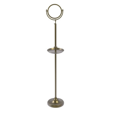 Allied Brass DMF-3-5X-ABR 8 in. dia. Floor Standing Make-Up Mirror with 5X Magnification & Shaving Tray, Antique Brass 
