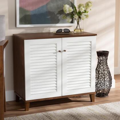 Baxton Studio FP-01LV-Walnut-White Coolidge Modern & Contemporary 4-Shelf Wood Shoe Storage Cabinet, White & Walnut Brown 