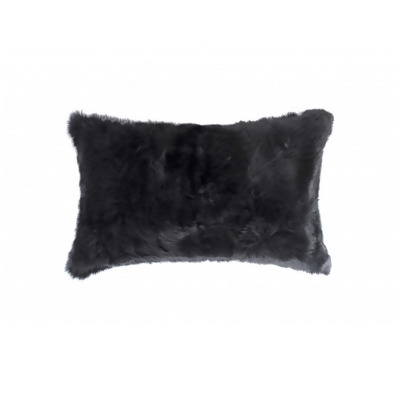 HomeRoots 358161 5 x 12 x 20 in. 100 Percent Natural Rabbit Fur Black Pillow 